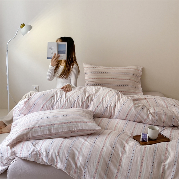 91家纺网 家纺一手货源 找家纺 窝米 2025新款ins极简风双层纱系列四件套 简之粉