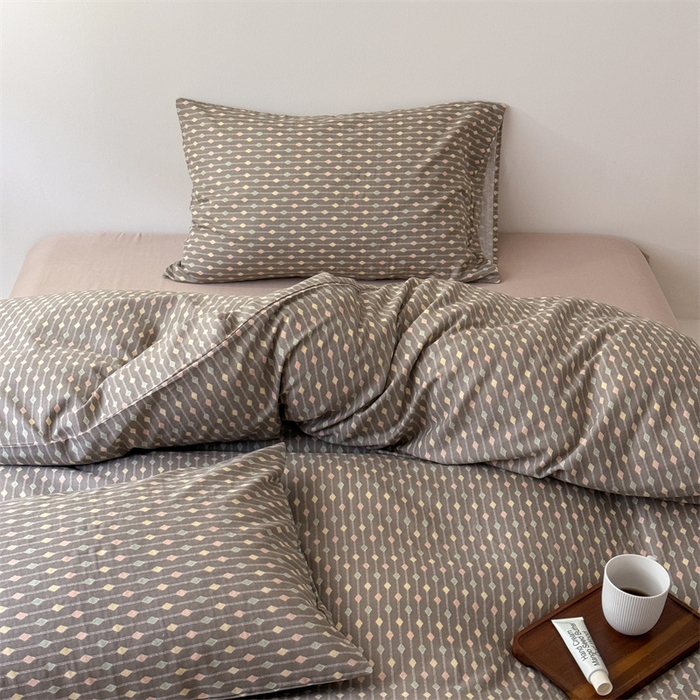 91家纺网 家纺一手货源 找家纺 窝米 2025新款ins极简风双层纱系列四件套 自由派咖