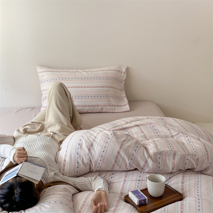 91家纺网 家纺一手货源 找家纺 窝米 2025新款ins极简风双层纱系列四件套 简之粉