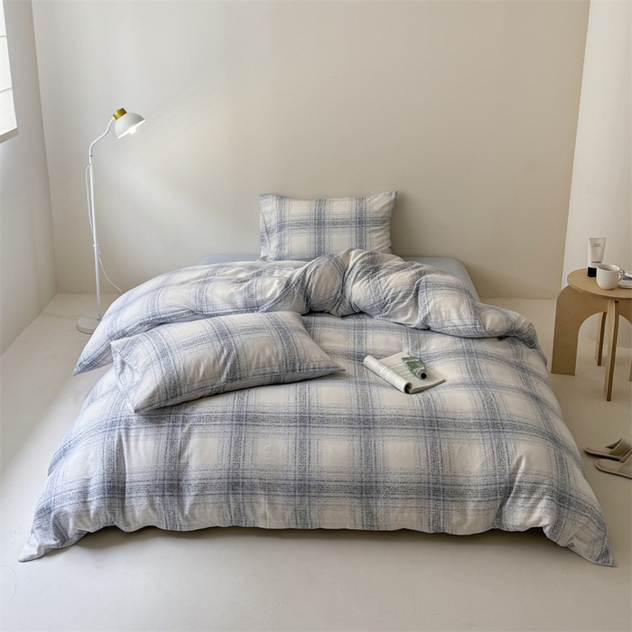 91家纺网 家纺一手货源 找家纺 窝米 2025新款ins极简风双层纱系列四件套 麦凯蓝