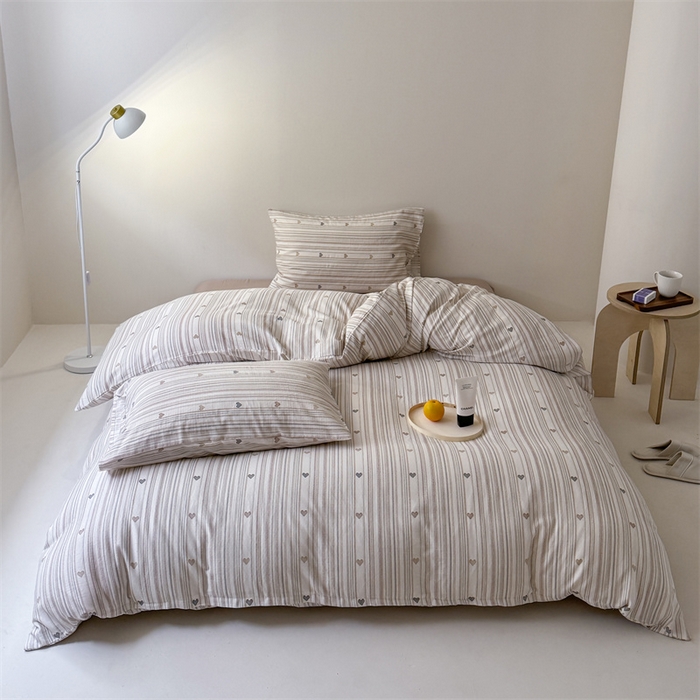 91家纺网 家纺一手货源 找家纺 窝米 2025新款ins极简风双层纱系列四件套 拿铁米