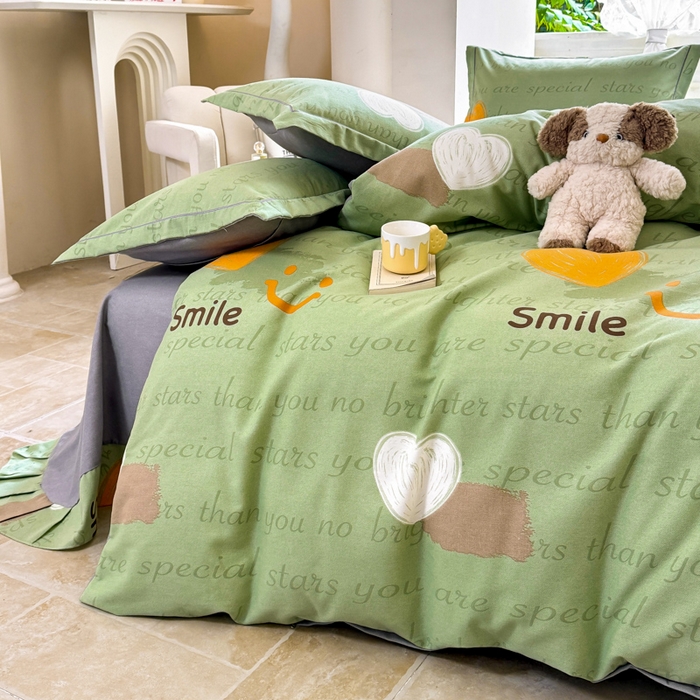 91家纺网 家纺一手货源 找家纺 优品阁 2024新款亲肤舒适全棉磨毛四件套学生三件套系列  微笑生活