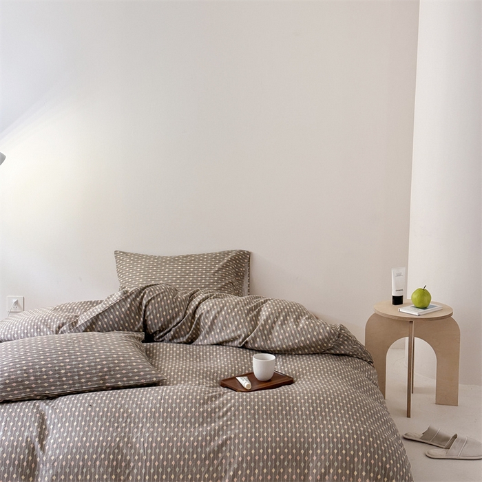 91家纺网 家纺一手货源 找家纺 窝米 2025新款ins极简风双层纱系列四件套 自由派咖