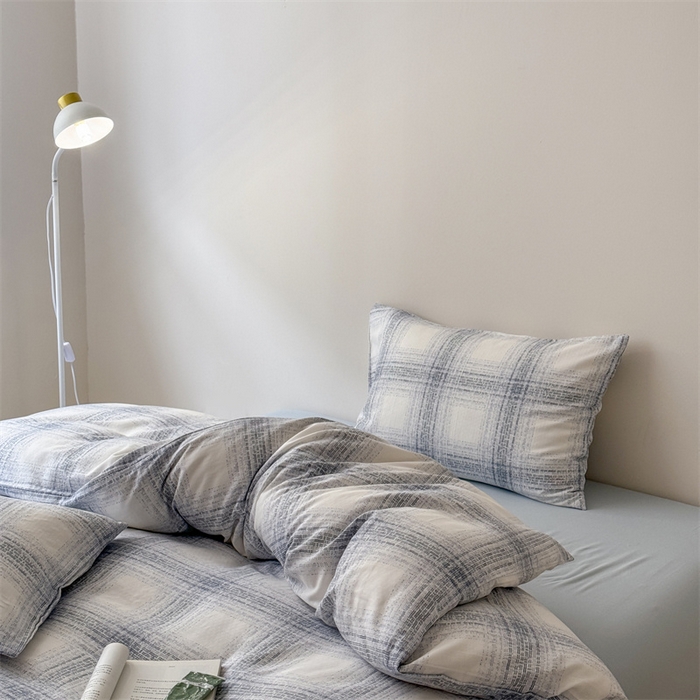 91家纺网 家纺一手货源 找家纺 窝米 2025新款ins极简风双层纱系列四件套 麦凯蓝