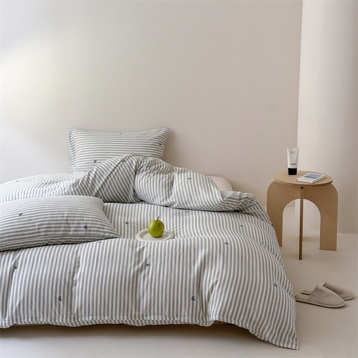 91家纺网 家纺一手货源 找家纺 窝米 2025新款ins极简风双层纱系列四件套 悦吟蓝