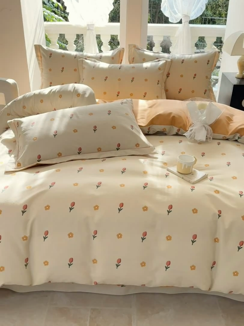 91家纺网 家纺一手货源 找家纺 优品阁 2024新款亲肤舒适全棉磨毛四件套学生三件套系列  艾莎