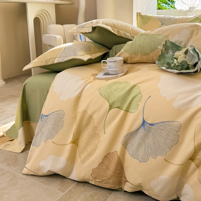 91家纺网 家纺一手货源 找家纺 优品阁 2024新款亲肤舒适全棉磨毛四件套学生三件套系列  三生有杏