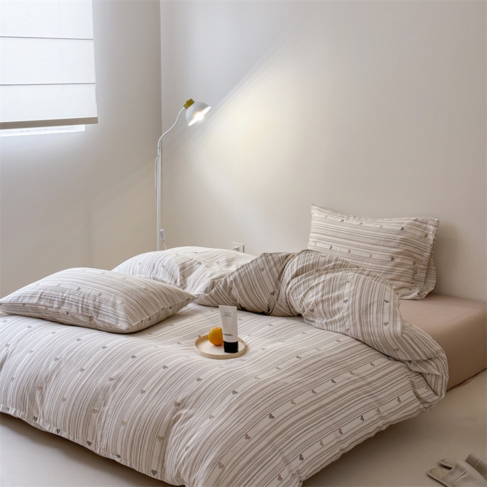 91家纺网 家纺一手货源 找家纺 窝米 2025新款ins极简风双层纱系列四件套 拿铁米