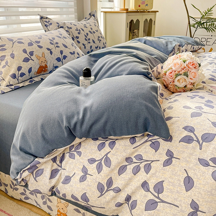 91家纺网 家纺一手货源 找家纺 暖芯优选 2025新款小清新印花全棉磨毛四件套林见兔