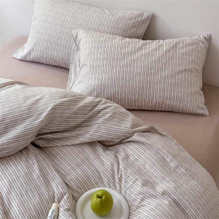 91家纺网 家纺一手货源 找家纺 窝米 2025新款ins极简风双层纱系列四件套 简致咖