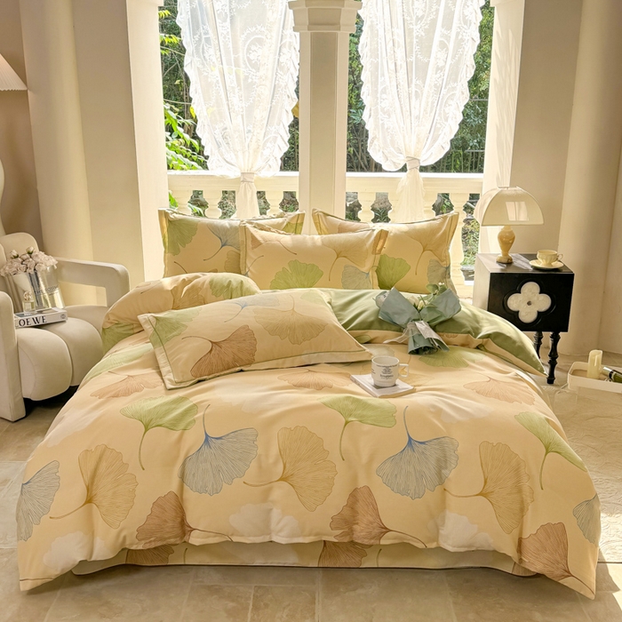 91家纺网 家纺一手货源 找家纺 优品阁 2024新款亲肤舒适全棉磨毛四件套学生三件套系列  三生有杏