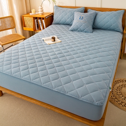 安逸恋 2025新款7A级抗菌水洗棉大豆夹棉床笠加厚款 雾霾蓝