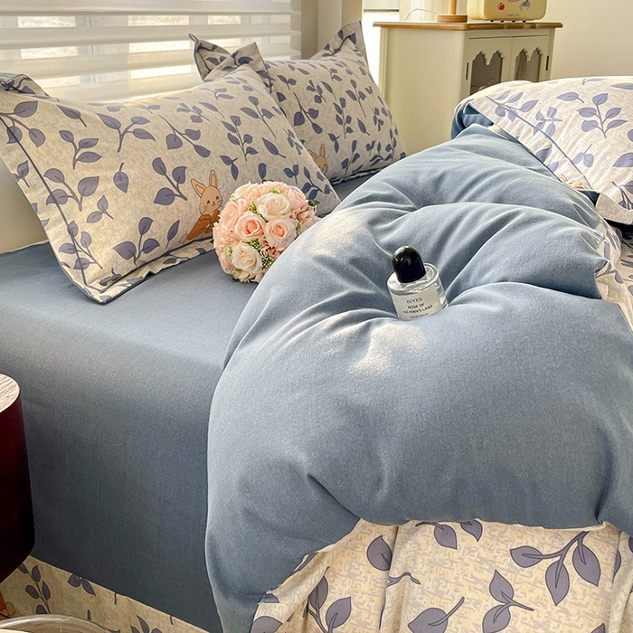 91家纺网 家纺一手货源 找家纺 暖芯优选 2025新款小清新印花全棉磨毛四件套林见兔