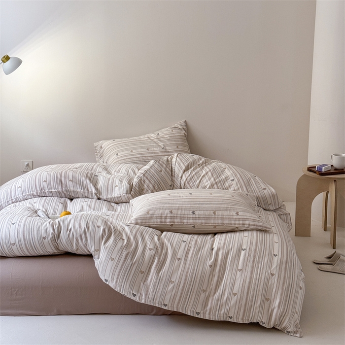 91家纺网 家纺一手货源 找家纺 窝米 2025新款ins极简风双层纱系列四件套 拿铁米