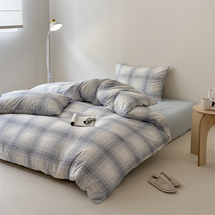 91家纺网 家纺一手货源 找家纺 窝米 2025新款ins极简风双层纱系列四件套 麦凯蓝