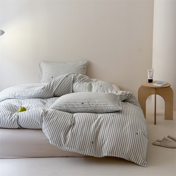 91家纺网 家纺一手货源 找家纺 窝米 2025新款ins极简风双层纱系列四件套 悦吟蓝