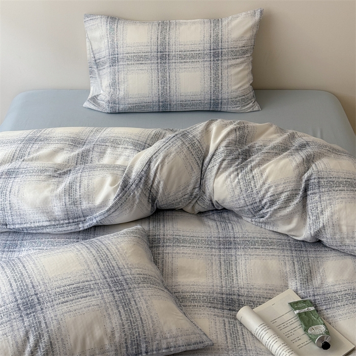 91家纺网 家纺一手货源 找家纺 窝米 2025新款ins极简风双层纱系列四件套 麦凯蓝