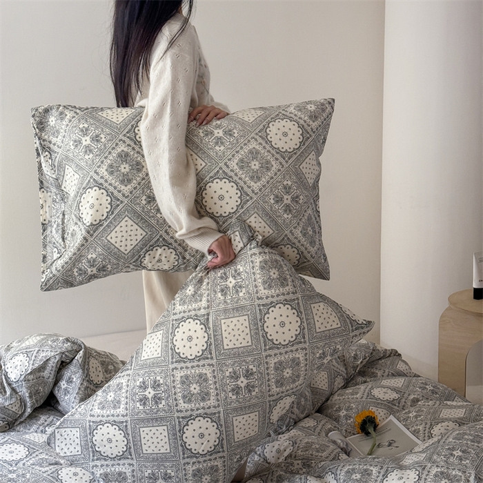 91家纺网 家纺一手货源 找家纺 窝米 2025新款ins极简风双层纱系列四件套 简韵元素