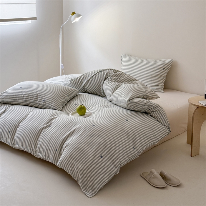 91家纺网 家纺一手货源 找家纺 窝米 2025新款ins极简风双层纱系列四件套 悦吟蓝