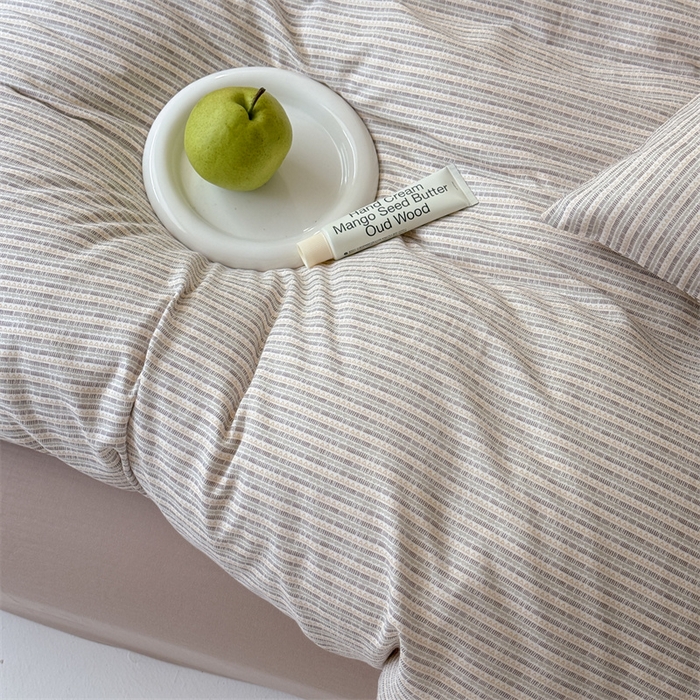 91家纺网 家纺一手货源 找家纺 窝米 2025新款ins极简风双层纱系列四件套 简致咖