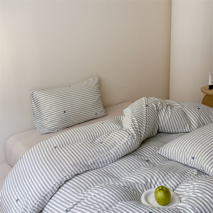 91家纺网 家纺一手货源 找家纺 窝米 2025新款ins极简风双层纱系列四件套 悦吟蓝