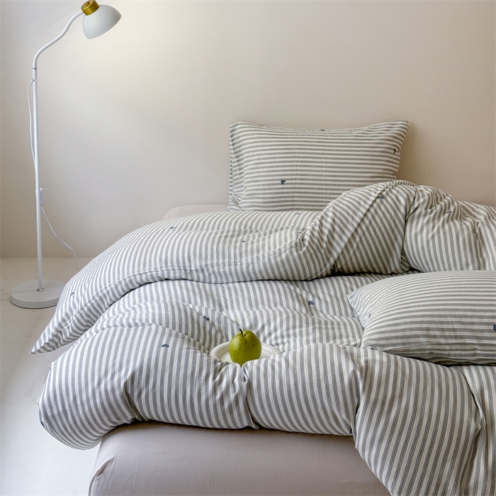 91家纺网 家纺一手货源 找家纺 窝米 2025新款ins极简风双层纱系列四件套 悦吟蓝