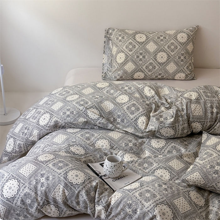 91家纺网 家纺一手货源 找家纺 窝米 2025新款ins极简风双层纱系列四件套 简韵元素