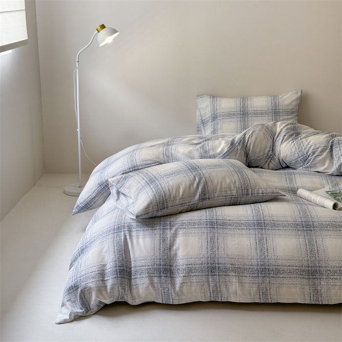 91家纺网 家纺一手货源 找家纺 窝米 2025新款ins极简风双层纱系列四件套 麦凯蓝