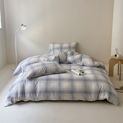 窝米 2025新款ins极简风双层纱系列四件套 麦凯蓝