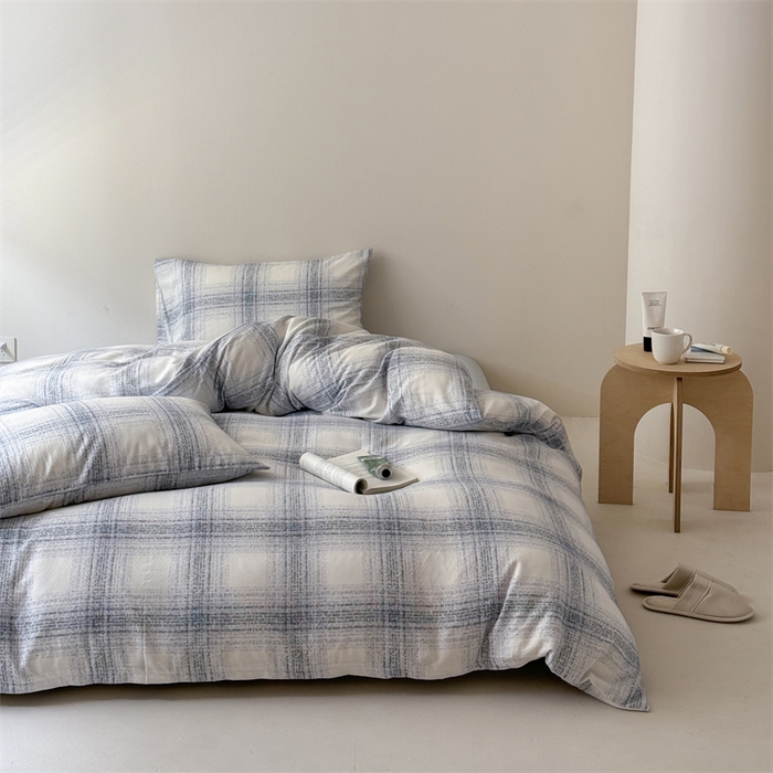 91家纺网 家纺一手货源 找家纺 窝米 2025新款ins极简风双层纱系列四件套 麦凯蓝