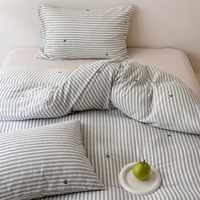 91家纺网 家纺一手货源 找家纺 窝米 2025新款ins极简风双层纱系列四件套 悦吟蓝