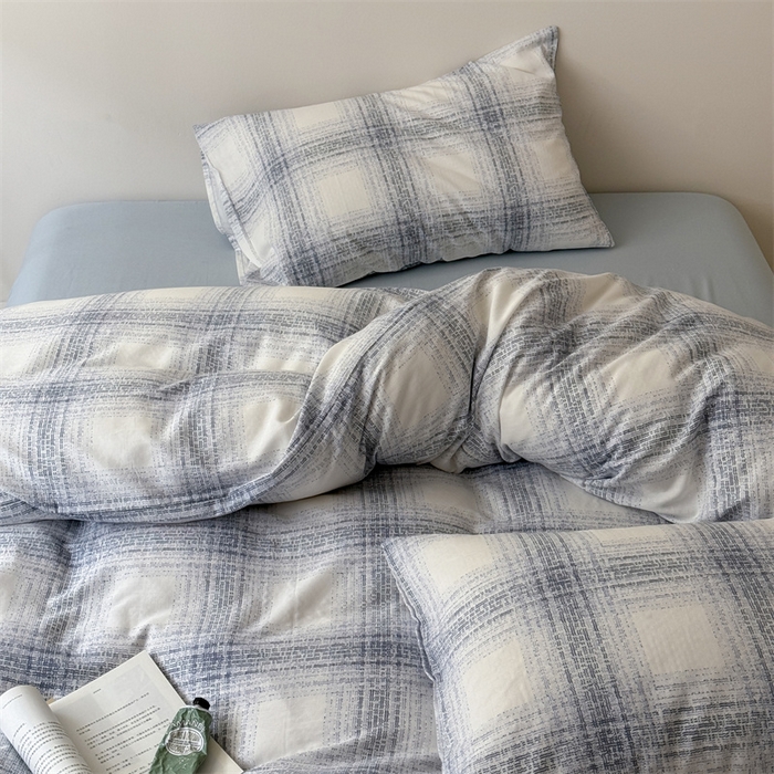 91家纺网 家纺一手货源 找家纺 窝米 2025新款ins极简风双层纱系列四件套 麦凯蓝