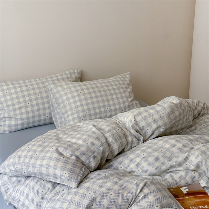 91家纺网 家纺一手货源 找家纺 窝米 2025新款ins极简风双层纱系列四件套 伯克利蓝