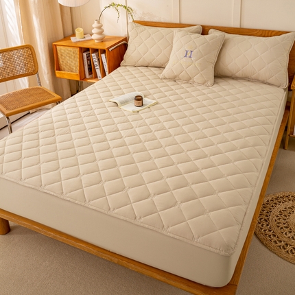 安逸恋 2025新款7A级抗菌水洗棉大豆夹棉床笠加厚款 奶油咖