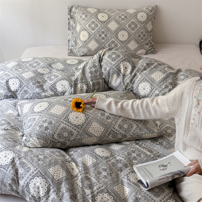 91家纺网 家纺一手货源 找家纺 窝米 2025新款ins极简风双层纱系列四件套 简韵元素