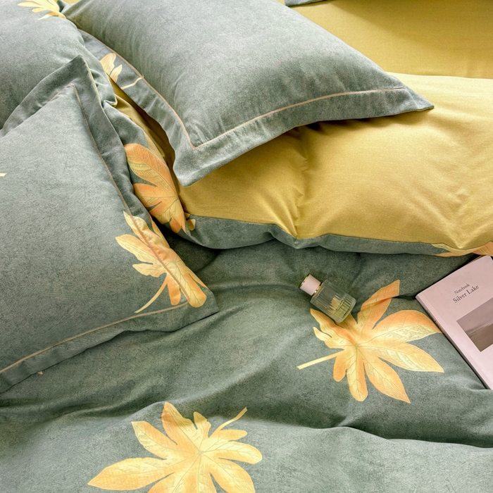 91家纺网 家纺一手货源 找家纺 优品阁 2024新款亲肤舒适全棉磨毛四件套学生三件套系列  枫叶絮-兰