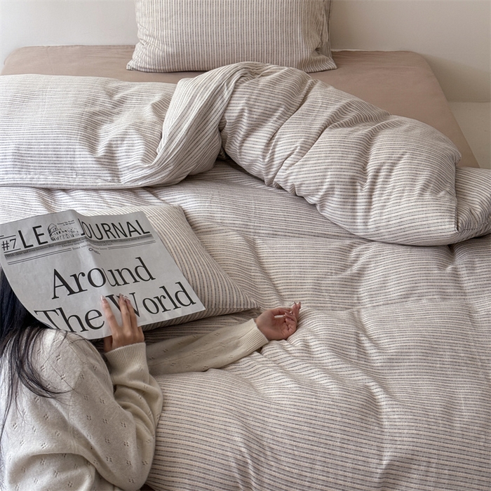 91家纺网 家纺一手货源 找家纺 窝米 2025新款ins极简风双层纱系列四件套 简致咖