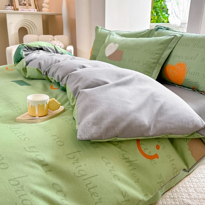 91家纺网 家纺一手货源 找家纺 优品阁 2024新款亲肤舒适全棉磨毛四件套学生三件套系列  微笑生活