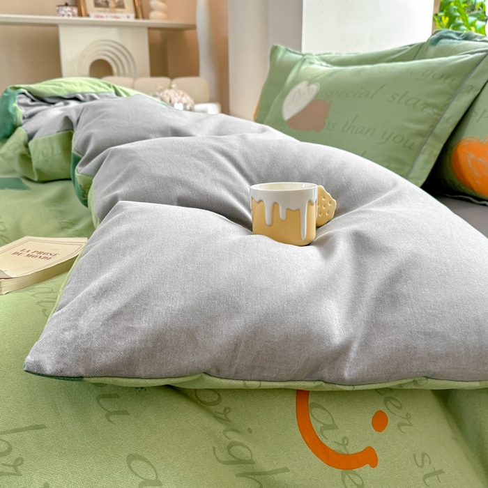 91家纺网 家纺一手货源 找家纺 优品阁 2024新款亲肤舒适全棉磨毛四件套学生三件套系列  微笑生活