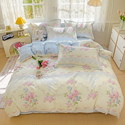 暖芯优选 204新款直播爆款全棉-ins印花系列四件套纯棉三件套床单床笠花语悠然