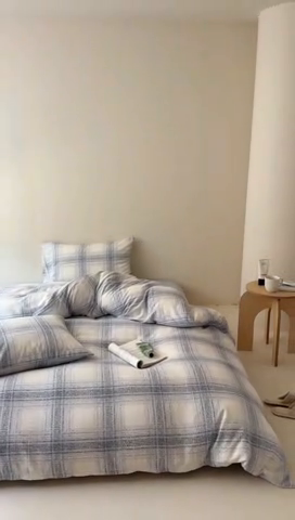 91家纺网 家纺一手货源 找家纺 窝米 2025新款ins极简风双层纱系列四件套 麦凯蓝