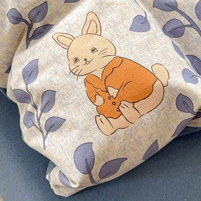 91家纺网 家纺一手货源 找家纺 暖芯优选 2025新款小清新印花全棉磨毛四件套林见兔