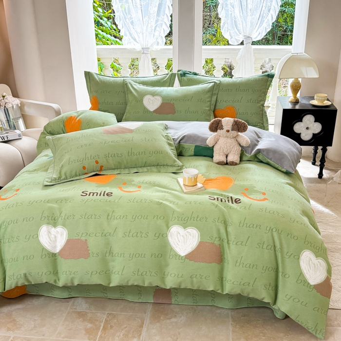 91家纺网 家纺一手货源 找家纺 优品阁 2024新款亲肤舒适全棉磨毛四件套学生三件套系列  微笑生活