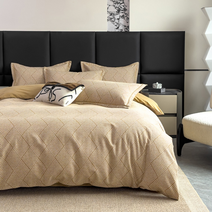 91家纺网 家纺一手货源 找家纺 优品阁 2024新款亲肤舒适全棉磨毛四件套学生三件套系列  莫利格-咖