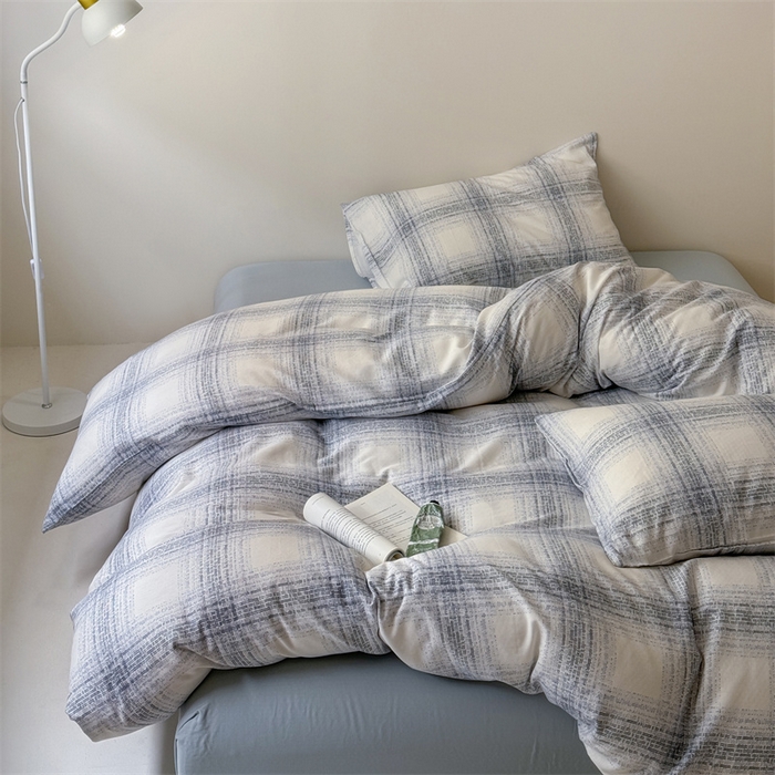 91家纺网 家纺一手货源 找家纺 窝米 2025新款ins极简风双层纱系列四件套 麦凯蓝