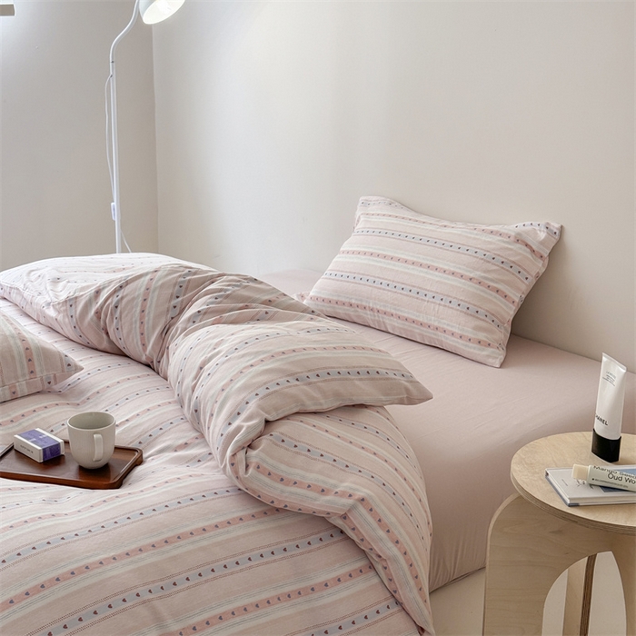 91家纺网 家纺一手货源 找家纺 窝米 2025新款ins极简风双层纱系列四件套 简之粉