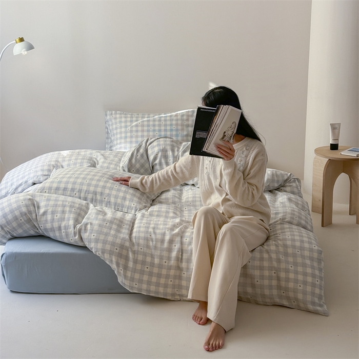 91家纺网 家纺一手货源 找家纺 （总）窝米 2025新款ins极简风双层纱系列四件套