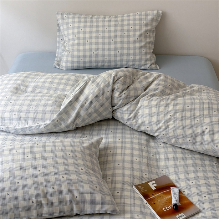 91家纺网 家纺一手货源 找家纺 窝米 2025新款ins极简风双层纱系列四件套 伯克利蓝