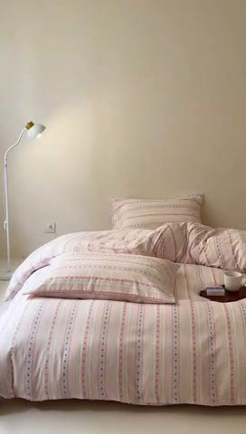 91家纺网 家纺一手货源 找家纺 窝米 2025新款ins极简风双层纱系列四件套 简之粉