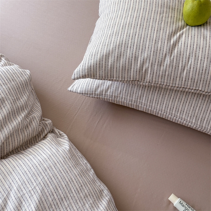 91家纺网 家纺一手货源 找家纺 窝米 2025新款ins极简风双层纱系列四件套 简致咖